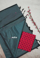 Deep grey - Ambigai - south cotton with mirror work and raw silk blouse combo