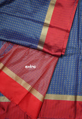 Shadow Blue with Maroon - Arani semi silk saree with weaving plus buttas - Best for Regular Wear | Temple visit