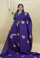Violet Purple - Aathini - Tamizh Words Handblock Printed Bamboo Cotton Double Blouse Combo