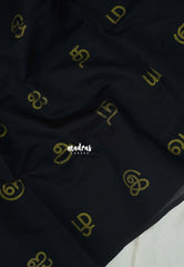(PRE-BOOKING) Nightfall Black - Aathini - Tamizh Letters Handblock Printed Bamboo Cotton - Double Blouse Combo