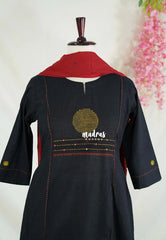 Jet Black – Aavani - Pre-Washed Handspun Cotton Ready-Made Floral Embroidery with Contrast Stitch Detailing 3pcs set for Women – Perfect for Office & Everyday Wear