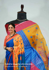 Vibrant blue - Nadhiya Mam Inspired Soft Linen Cotton Saree