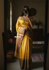 Golden Yellow - Ahaana - Semi Silk Zari Weaving Body with Big Traditional Border - Best for Wedding Functions