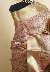 Gold with Pink shade - Ahaana - Nita Ambani inspired semi silk with floral emboss weaving body