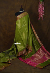 Olive Green - Ahaana - Kantara Rukmini inspired Semi Silk with Zari Border - Perfect for Wedding Functions