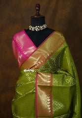 Olive Green - Ahaana - Kantara Rukmini inspired Semi Silk with Zari Border - Perfect for Wedding Functions