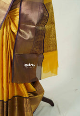 Golden Yellow - Ahaana - Semi Silk Zari Weaving Body with Big Traditional Border - Best for Wedding Functions