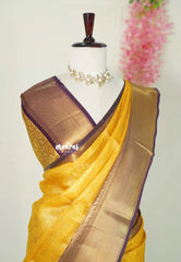 Golden Yellow - Ahaana - Semi Silk Zari Weaving Body with Big Traditional Border - Best for Wedding Functions
