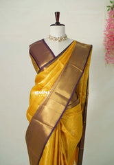 Golden Yellow - Ahaana - Semi Silk Zari Weaving Body with Big Traditional Border - Best for Wedding Functions