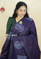 Blue Berry - Ahimsa - 100 count Pure mercerized silk cotton with temple and mango border