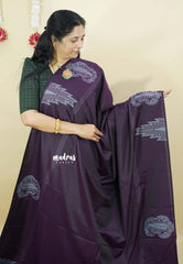 Jamun Purple - Ahimsa - 100 count Pure mercerized silk cotton border with temple and mango border
