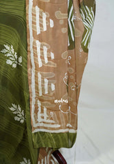 Olive Green - Ahimsa Silk with Bagru Handblock Saree | Best for Regular Wear | Casual Wear