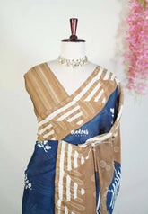 Indigo Blue - Ahimsa Silk with Bagru Handblock Saree | Best for Regular Wear | Casual Wear