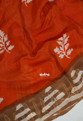 Sunset Orange - Ahimsa Silk with Bagru Handblock Saree | Best for Regular Wear | Casual Wear