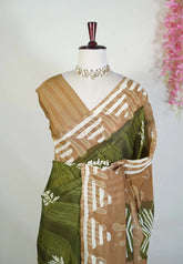 Olive Green - Ahimsa Silk with Bagru Handblock Saree | Best for Regular Wear | Casual Wear