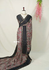 (PRE-BOOKING) Multicolor with Black - Premium Ajrakh Modal Style Printed Silk with Rettapet Rudraksham Border - Best for Small Funtions