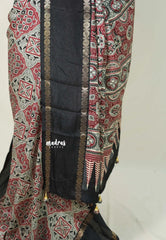 (PRE-BOOKING) Multicolor with Black - Premium Ajrakh Modal Style Printed Silk with Rettapet Rudraksham Border - Best for Small Funtions