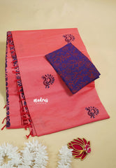 Coral Pink - Ambigai polycotton with contrast blouse combo