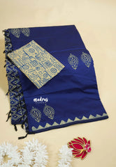 Navy Blue - Ambigai polycotton with contrast blouse combo