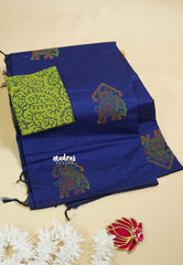 Navy Blue - Ambigai polycotton with contrast blouse combo