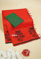 Neon Orange - Ambigai polycotton with contrast blouse combo