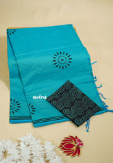 Dualshade sky Blue - Ambigai polycotton with contrast blouse combo