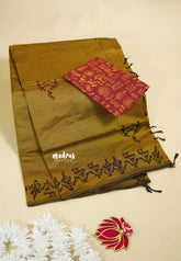 Antique Mustard - Ambigai polycotton with contrast blouse combo