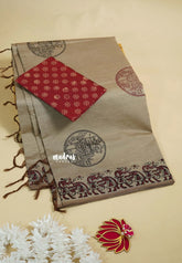 Mushroom Beige - Ambigai polycotton with contrast blouse combo