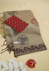 Mushroom Beige - Ambigai polycotton with contrast blouse combo