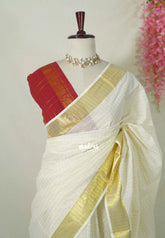 Ivory White - Ambigai - South Cotton Saree Checks with Sungudi Double Blouse Combo - Best for Festive Wear