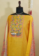 Amitha – Mango Yellow Chanderi silk salwar suit with digital printed dupatta cotton bottom