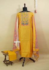 Amitha – Mango Yellow Chanderi silk salwar suit with digital printed dupatta cotton bottom