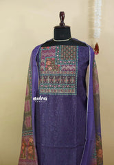 Amitha – Violet Purple Semi silk salwar suit with mural digital printed dupatta cotton bottom
