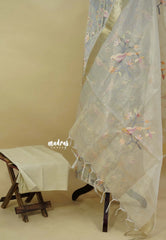 Amitha – Taupe - Tissue silk heavy work bird embroidery set with sheer banarasi dupatta