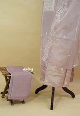 Amitha – Pastel Lavender - Amitha - Tissue silk heavy work yoke embroidery set with scallop work banarasi dupatta