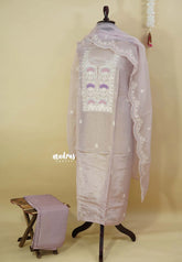 Amitha – Pastel Lavender - Amitha - Tissue silk heavy work yoke embroidery set with scallop work banarasi dupatta