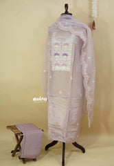 Amitha – Pastel Lavender - Amitha - Tissue silk heavy work yoke embroidery set with scallop work banarasi dupatta