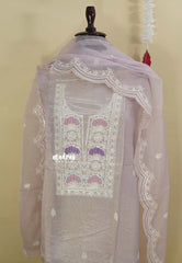 Amitha – Pastel Lavender - Amitha - Tissue silk heavy work yoke embroidery set with scallop work banarasi dupatta