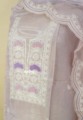 Amitha – Pastel Lavender - Amitha - Tissue silk heavy work yoke embroidery set with scallop work banarasi dupatta