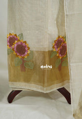 Amitha – Ivory Beige - Premium Chanderi Silk with Hand Stitched Embroidery Un Stitched Salwar Suit 3 Piece Set