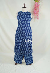 Indigo Blue - Aavani - Pre-washed Hand block Co-Ord Sleeveless Set Perfect for Office Wear | Casual Days | Everyday wear