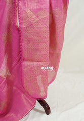 Rose Pink with Lace - ANJALI - Soft Tissue linen Saree with Kolam Prints with Lace Work - Perfect for Festive Wear