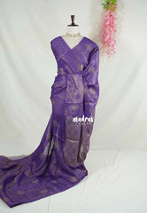 Royal Purple with Lace - ANJALI - Soft Tissue linen Saree with Kolam Prints with Lace Work - Perfect for Festive Wear