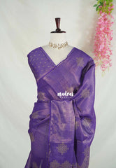 Royal Purple with Lace - ANJALI - Soft Tissue linen Saree with Kolam Prints with Lace Work - Perfect for Festive Wear