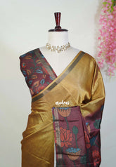 Golden Mutard - Ananya - Soft Mangalore Silk Plain Saree with Kalamkari Pallu and Blouse - Best for Casual Gatherings