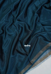 Dark Teal Blue - Ananya - Soft Mangalore Silk Plain Saree with Kalamkari Pallu and Blouse - Best for Casual Gatherings