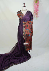 Jamun Purple - Ananya - Soft Mangalore Silk Plain Saree with Kalamkari Pallu and Blouse - Best for Casual Gatherings