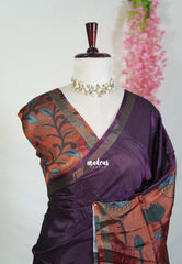 Jamun Purple - Ananya - Soft Mangalore Silk Plain Saree with Kalamkari Pallu and Blouse - Best for Casual Gatherings