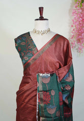 Dark Brick Red - Ananya - Soft Mangalore Silk Plain Saree with Kalamkari Pallu and Blouse - Best for Casual Gatherings