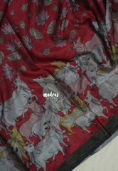 Pinkish Maroon - Ananya - Soft Mangalore Silk Saree with Pichwai Lotus And Cow Prints - Best for Office Wear
